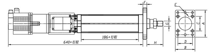 3噸直聯式電（diàn）動缸安裝外觀尺寸（cùn）圖