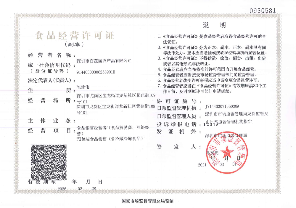 食（shí）品許可證